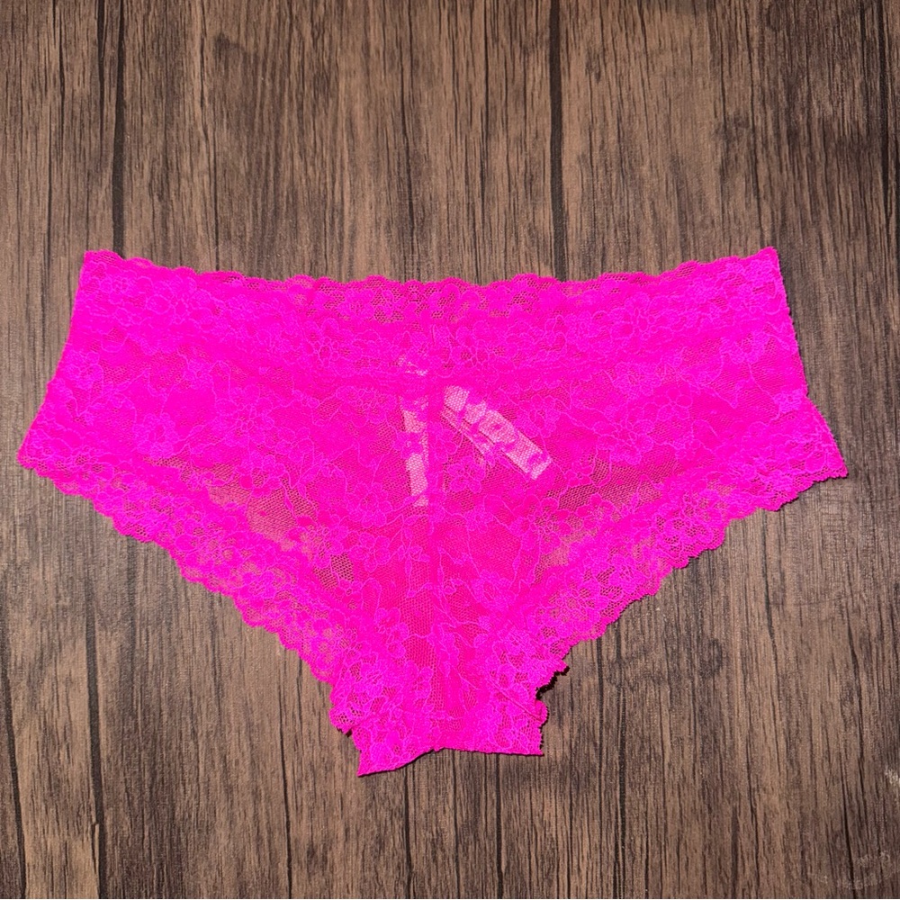 New Victoria’s Secret lacie cheeky hip huggers bright pink neon stretch lace VS
